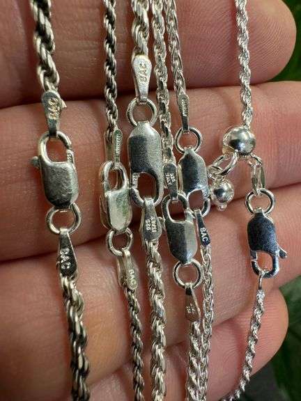 Sterling Silver 925 Italy 6 Piece Layered Chain Set 24",22" Adjustable, 20",18",16",14"