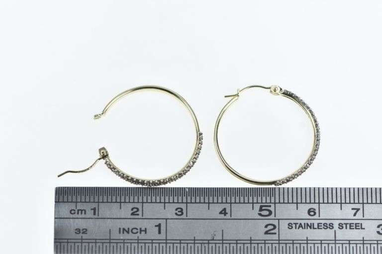 14K Yellow Gold 0.75 Ctw Pave Fancy Diamond Hoop Earrings