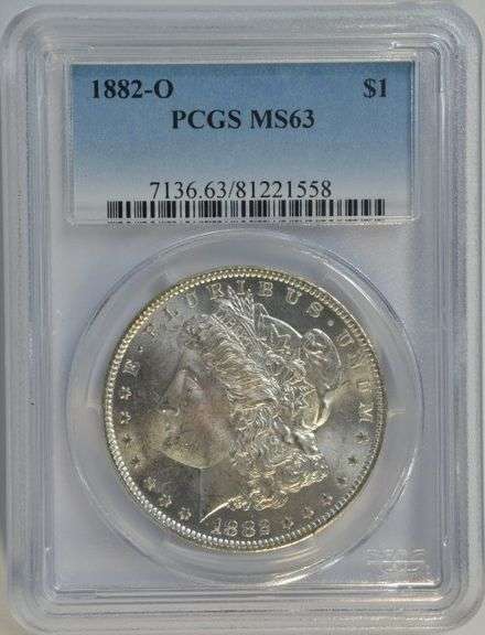 Blazing-white Choice BU 1882-O Morgan Silver Dollar. PCGS MS63