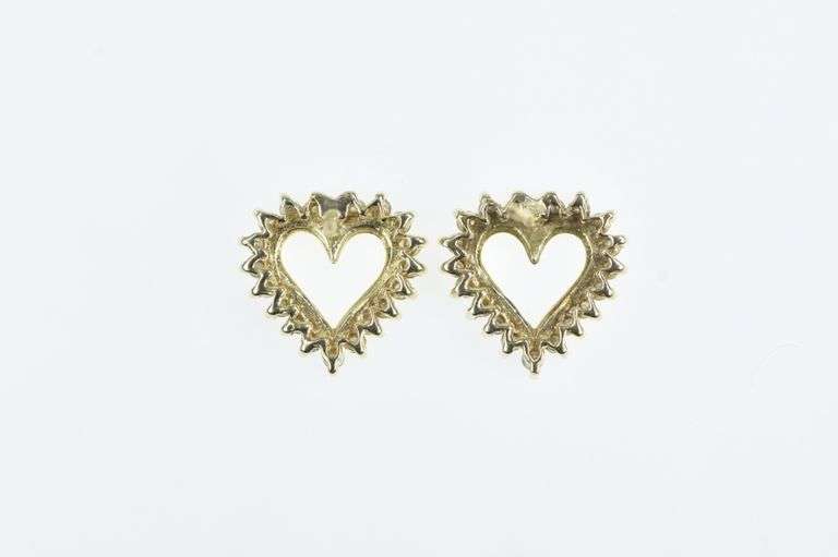 14K Yellow Gold Classic Diamond Vintage Hoop Love Earrings