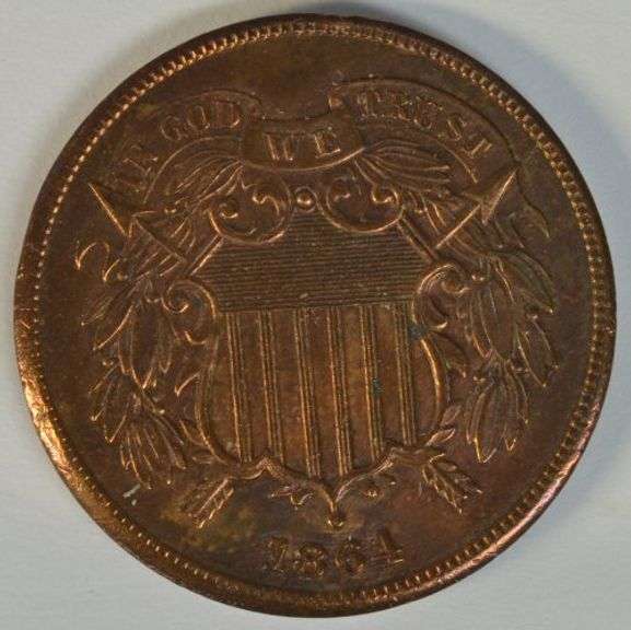 Fully struck Uncirculated 1864 Large Motto Two Cent Piece