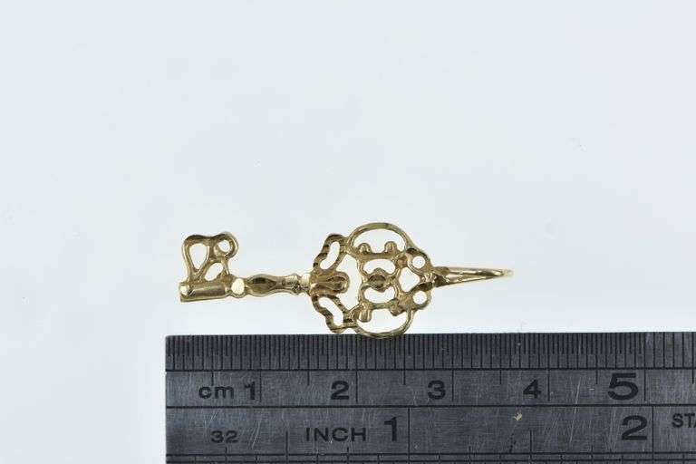 14K Yellow Gold Filigree Skeleton Key Loyalty Symbol Charm/Pendant