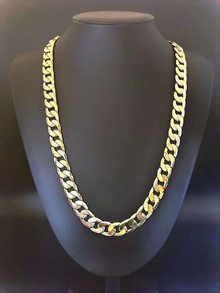 Huge 129.5 Gram 14 Kt Tri-Layered Gold Plate Cuban Link Necklace