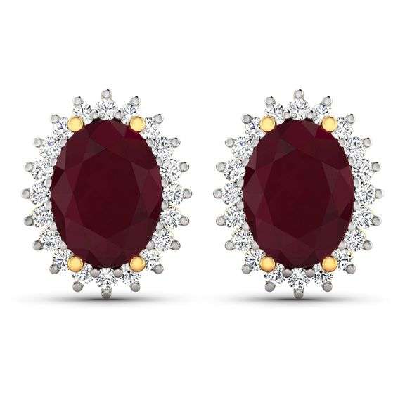 14 Kt Yellow Gold Ruby Diamond Earrings