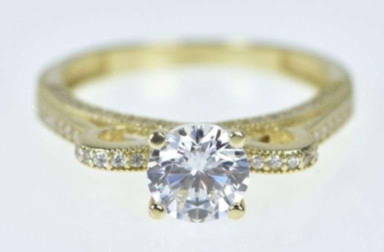 14K Yellow Gold Round Vintage Bow CZ Engagement Ring