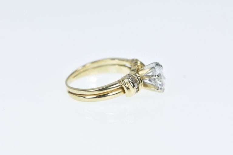 14K Yellow Gold Vintage Classic Travel Engagement Set CZ Ring