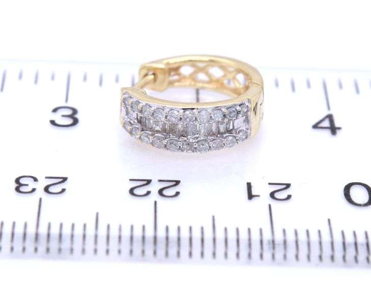 10kt Yellow gold RBC and baguette Huggie hoop earrings
