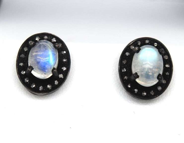 Luminescent Opal Earrings with Dark Silver and Diamond Accents