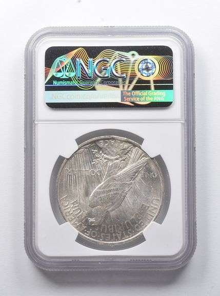 Error MS62 1923 Peace Silver Dollar Curved Clip @ 11:30 NGC