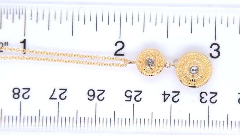 18kt Yellow gold rose cut diamond double disc pendant on chain necklace