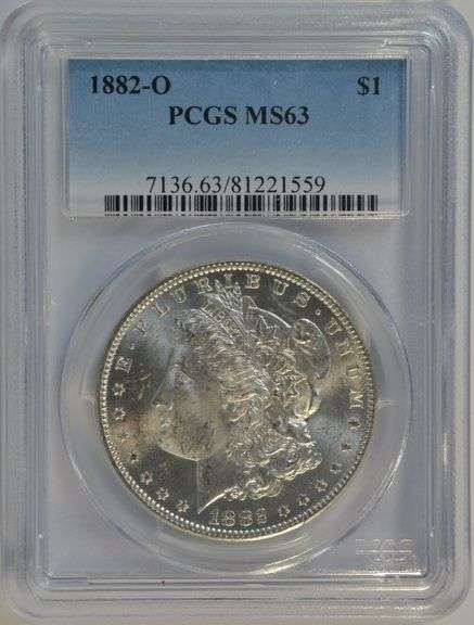 Blazing-white Choice BU 1882-O Morgan Silver Dollar. PCGS MS63
