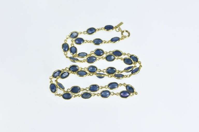 14K Yellow Gold 27.00 Ctw Natural Sapphire Cabochon Necklace