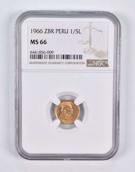 MS66 1966 ZBR Peru 1/5 Lire NGC