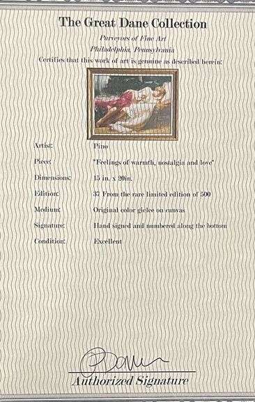 Collectible Pino Signed Giclee, Feelings of Warmth, Nostalgia and Love