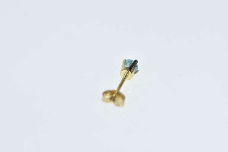14K Yellow Gold Single Blue Topaz Solitaire Classic Earring