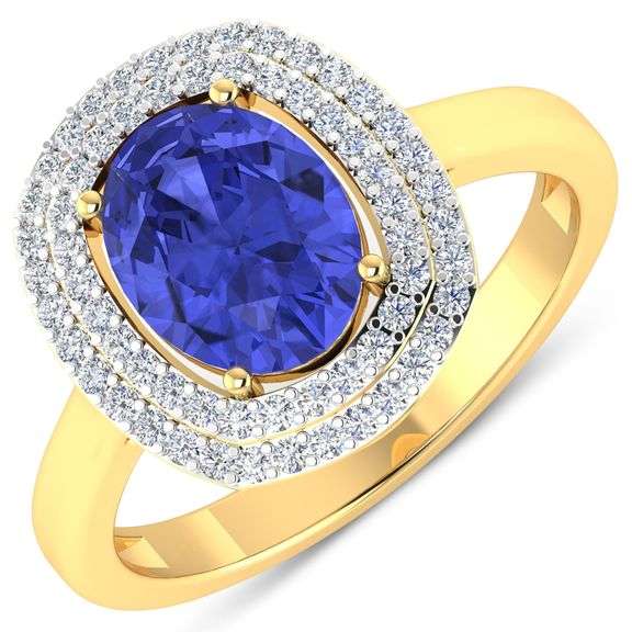 Brilliant 14 Kt Yellow Gold Tanzanite Diamond Ring