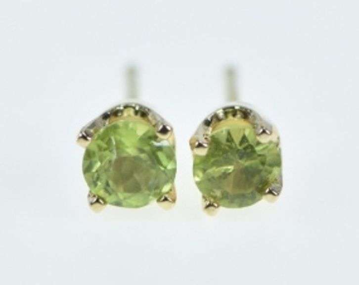 14K Yellow Gold Round Peridot Solitaire Vintage Earrings