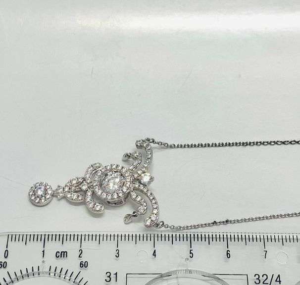 Beautiful occasion solid sterling silver with created dancing diamond necklace