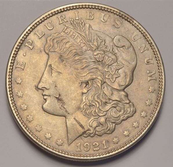1921 Morgan Silver Dollar Lamination Error, Circulated.