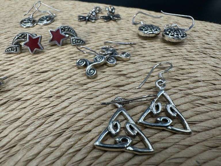 Sterling Silver Earring Assortment Various Sizes & Styles (10 Earring Lot)