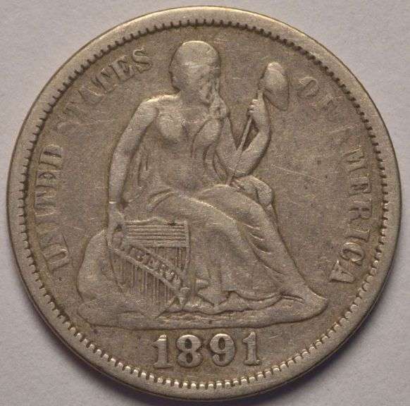 1891 Seated Liberty Dime, Circulated.