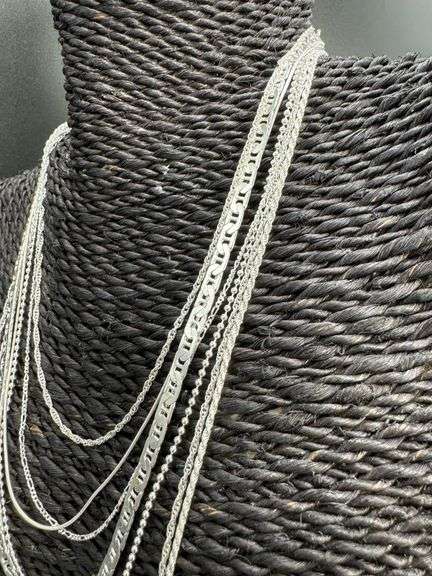 Italian Sterling Silver 925 7 Piece Layered Chain Set 30",24",20",20",18",18",16"