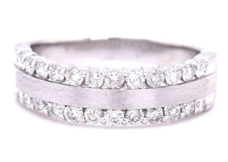 14kt White gold double row satin diamond band