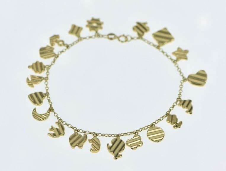 14K Yellow Gold HW Burdick Heart Clover Butterfly Charm Bracelet