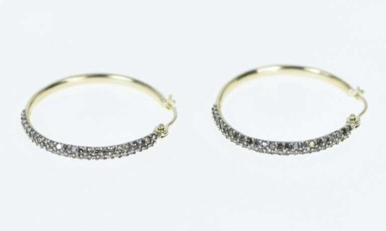 14K Yellow Gold 0.75 Ctw Pave Fancy Diamond Hoop Earrings