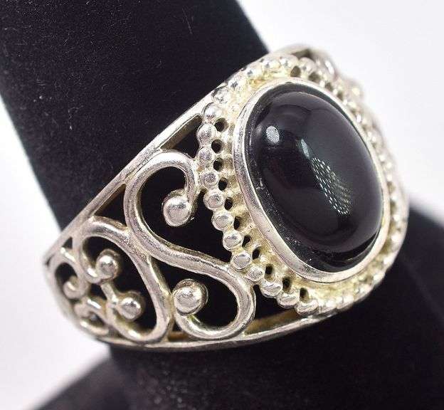 Black Onyx Gemstone Ring in Sterling Silver