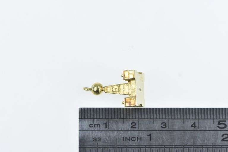18K Yellow Gold Pyramid Tower Vintage Statue Monument Charm/Pendant