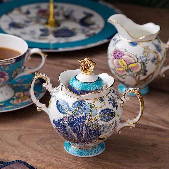 Blue Floral Bone China Tea Set