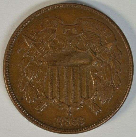 Needle-sharp 1868 Two Cent Piece in brown AU