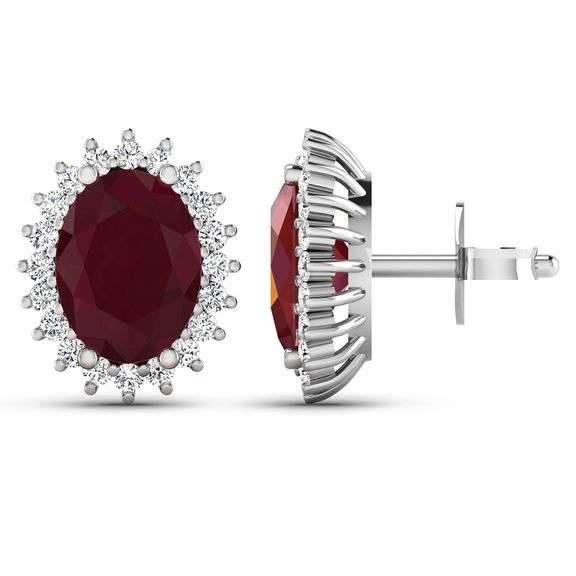 14 Kt White Gold Ruby Diamond Earrings
