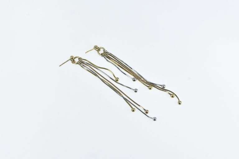 14K Yellow Gold Box Chain Fringe Tassel Dangle Fashion Earrings