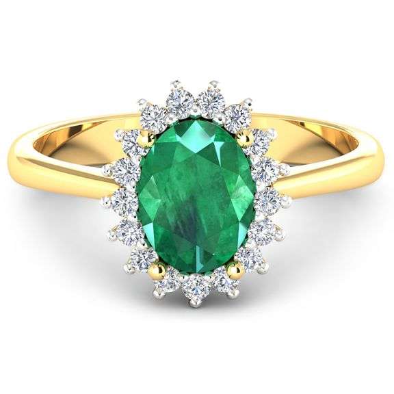 Solid 14 Kt Yellow Gold Emerald Diamond Ring