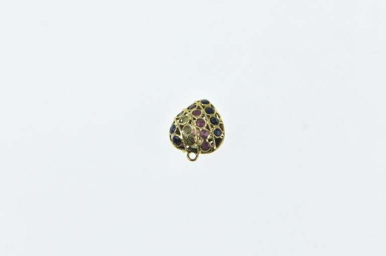21K Yellow Gold Pave Sapphire Ruby Peridot Heart Charm/Pendant