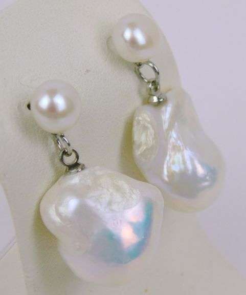 Big White Baroque Pearl Sterling Earrings