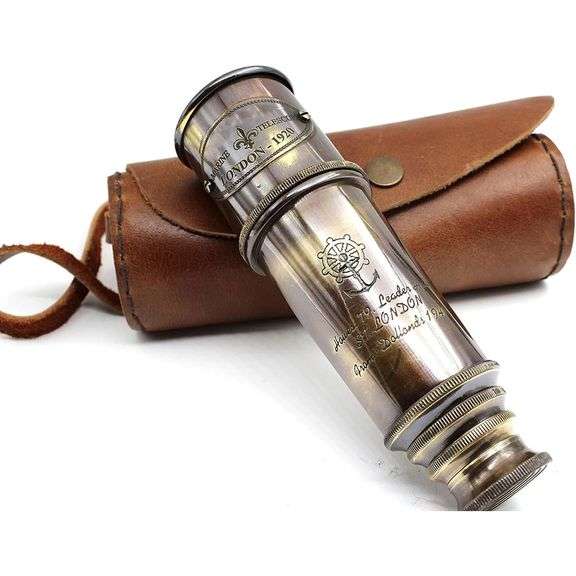 Antique Explorer's Brass Telescope with Leather Case
