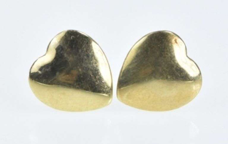 14K Yellow Gold Heart Love Symbol Classic Vintage Stud Earrings