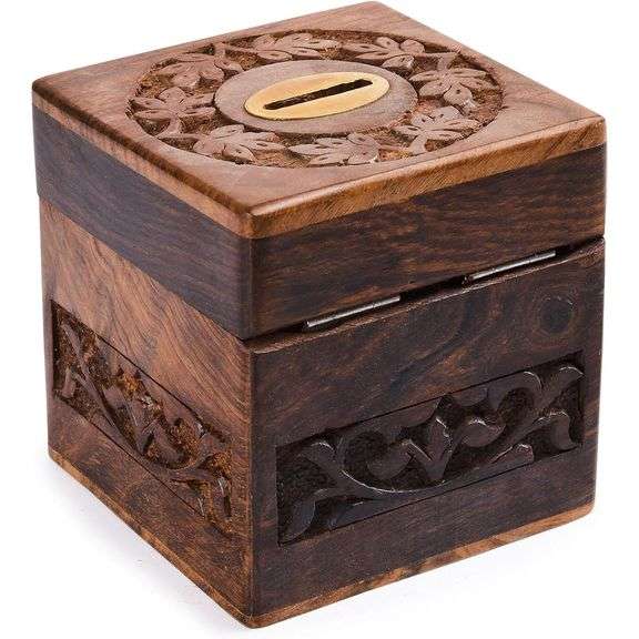Vintage Indian Rosewood Coin Bank