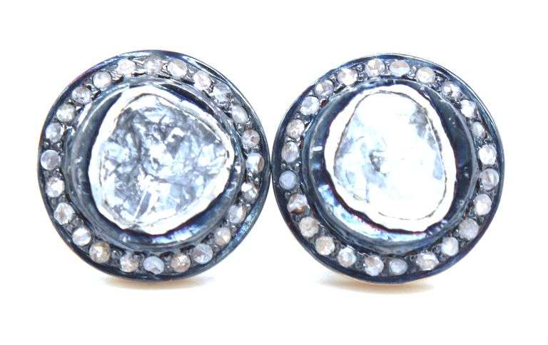 Strong Mine Cut Diamond Earrings with Gold Plated Silver and Diamond Accents