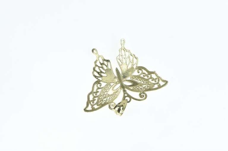 14K Yellow Gold Filigree Butterfly Change Beauty Symbol Pendant