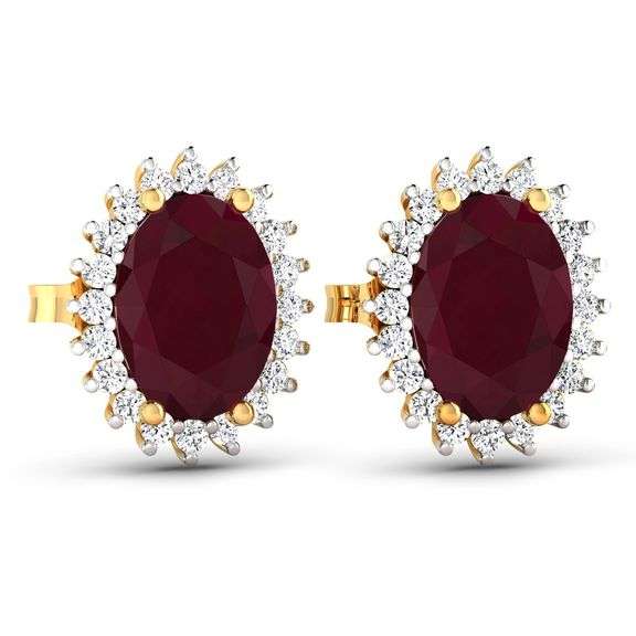 14 Kt Yellow Gold Ruby Diamond Earrings