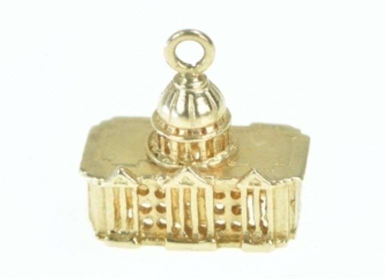14K Yellow Gold 3D Capitol Building Washington DC Charm/Pendant
