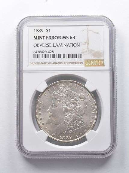 Error MS63 1889 Morgan Silver Dollar OBV Lamination NGC