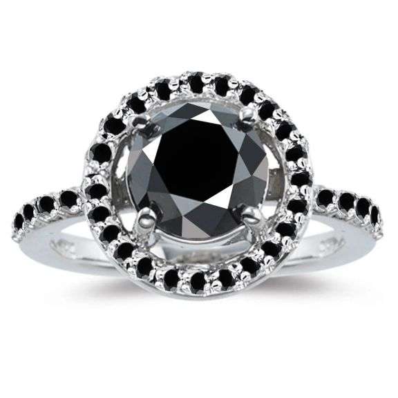 Impressive 14 Kt White Gold Plate 3.25 Ct Black Moissanite Ring
