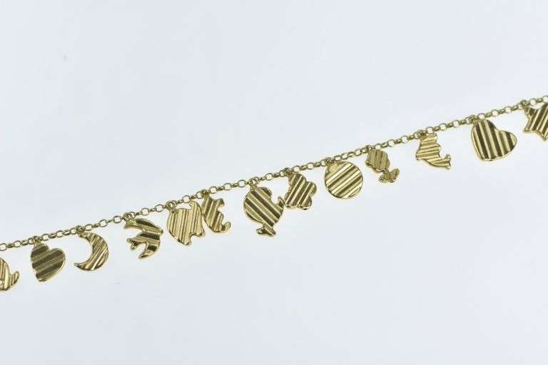 14K Yellow Gold HW Burdick Heart Clover Butterfly Charm Bracelet