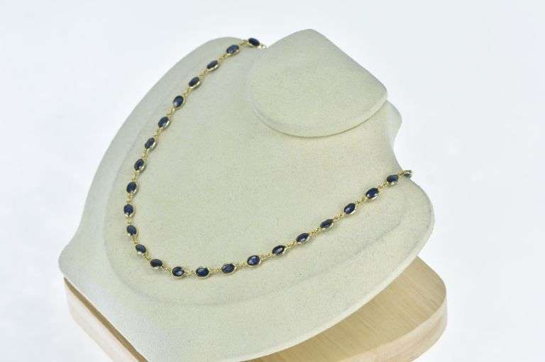14K Yellow Gold 27.00 Ctw Natural Sapphire Cabochon Necklace