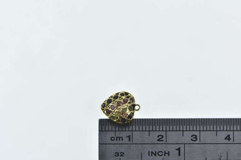 21K Yellow Gold Pave Sapphire Ruby Peridot Heart Charm/Pendant
